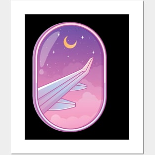 Airplane Window View - Crescent Moon - Pink Posters and Art